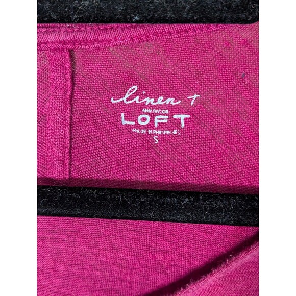 Ann Taylor Loft Magenta 100% Linen Blouse Size Small Short Sleeve - Picture 3 of 4